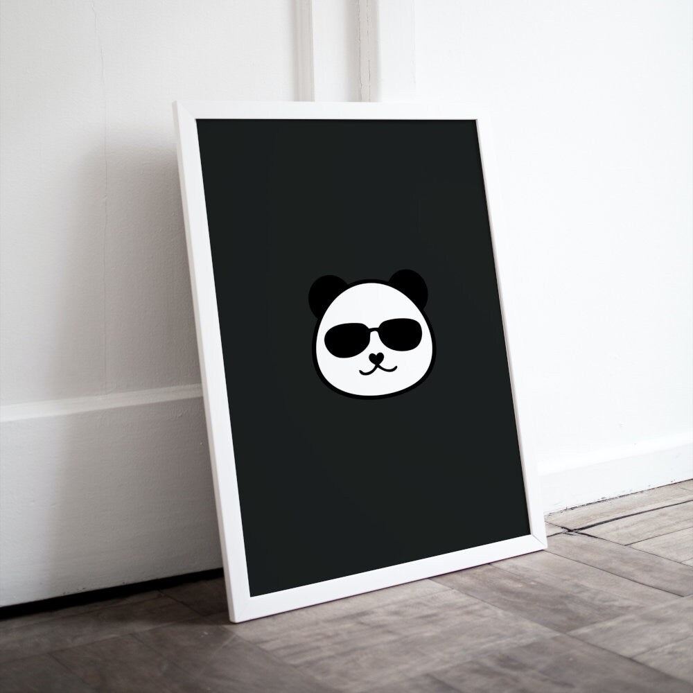 Cool Panda Black & White Poster INSTANT DOWNLOAD, Musician Gift, Rock Poster, Wall of Fame, cool poster, Rock and roll decor, panda poster