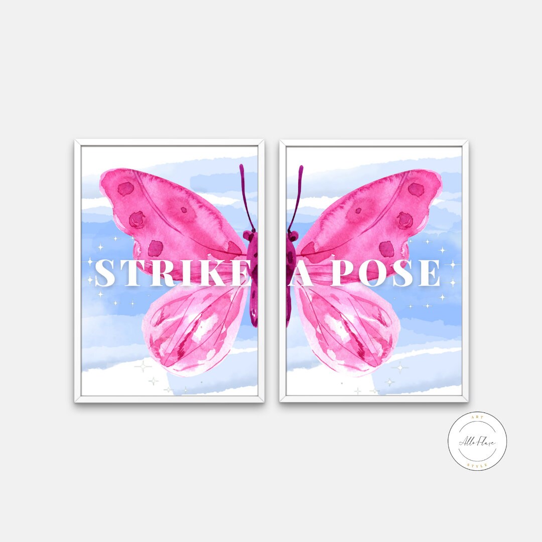 Strike a Pose Split Butterfly Print set of 2 DIGITAL DOWNLOAD ART PRINTS, Fashion wall art, Pink Preppy Dorm Decor, Preppy Art Print, Preppy Wall Art | Posters, Prints, & Visual Artwork | aesthetic preppy room decor, art for bedroom, art ideas for bedroom walls, art printables, bathroom wall art printables, bedroom art, bedroom pictures, bedroom wall art, bedroom wall art ideas, bedroom wall painting, butterfly poster, Butterfly print, Butterfly Wall Art, buy digital art prints online, buy digital prints on