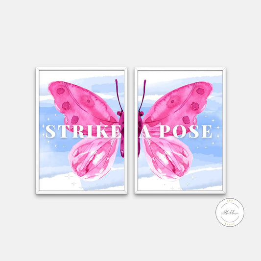 Strike a Pose Split Butterfly Print set of 2 DIGITAL DOWNLOAD ART PRINTS, Fashion wall art, Pink Preppy Dorm Decor, Preppy Art Print, Preppy Wall Art | Posters, Prints, & Visual Artwork | aesthetic preppy room decor, art for bedroom, art ideas for bedroom walls, art printables, bathroom wall art printables, bedroom art, bedroom pictures, bedroom wall art, bedroom wall art ideas, bedroom wall painting, butterfly poster, Butterfly print, Butterfly Wall Art, buy digital art prints online, buy digital prints on