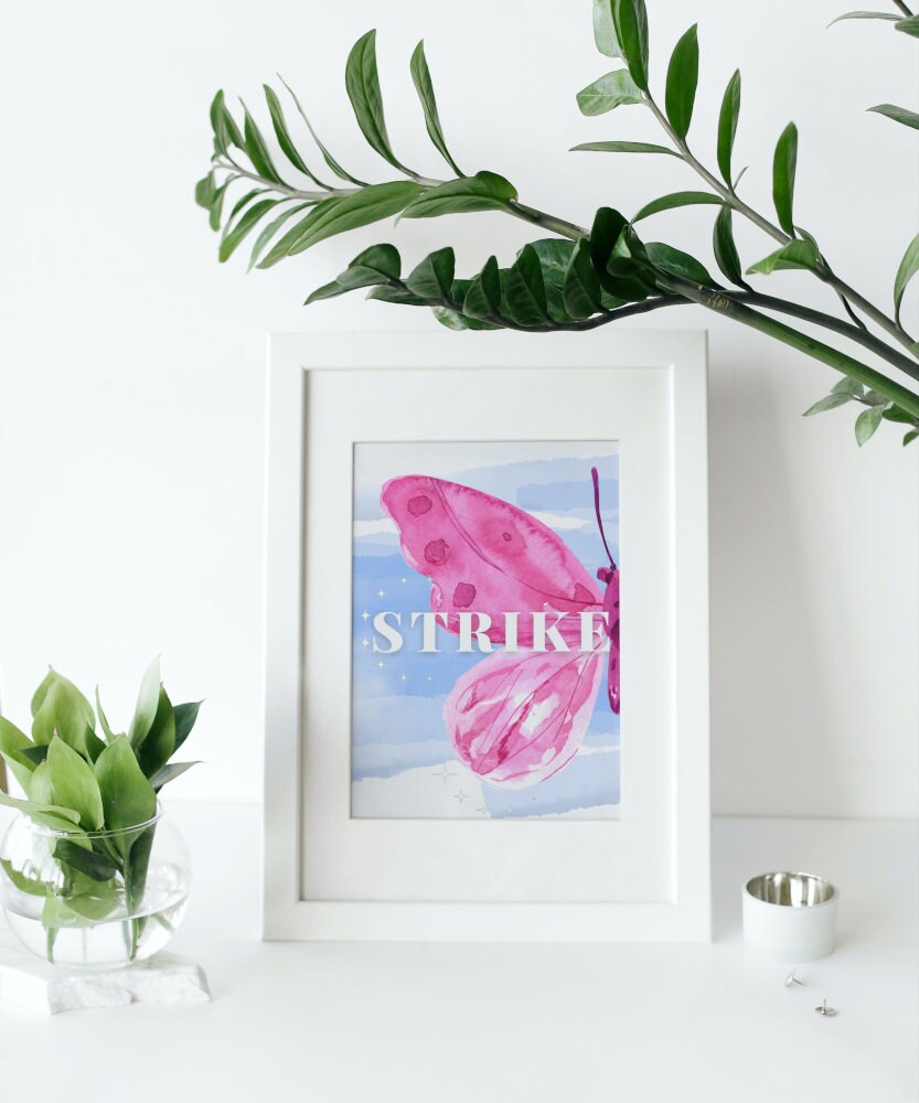 Strike a Pose Split Butterfly Print set of 2 INSTANT DOWNLOAD, Fashion wall art, Pink Preppy Dorm Decor, Preppy Art Print, Preppy Wall Art