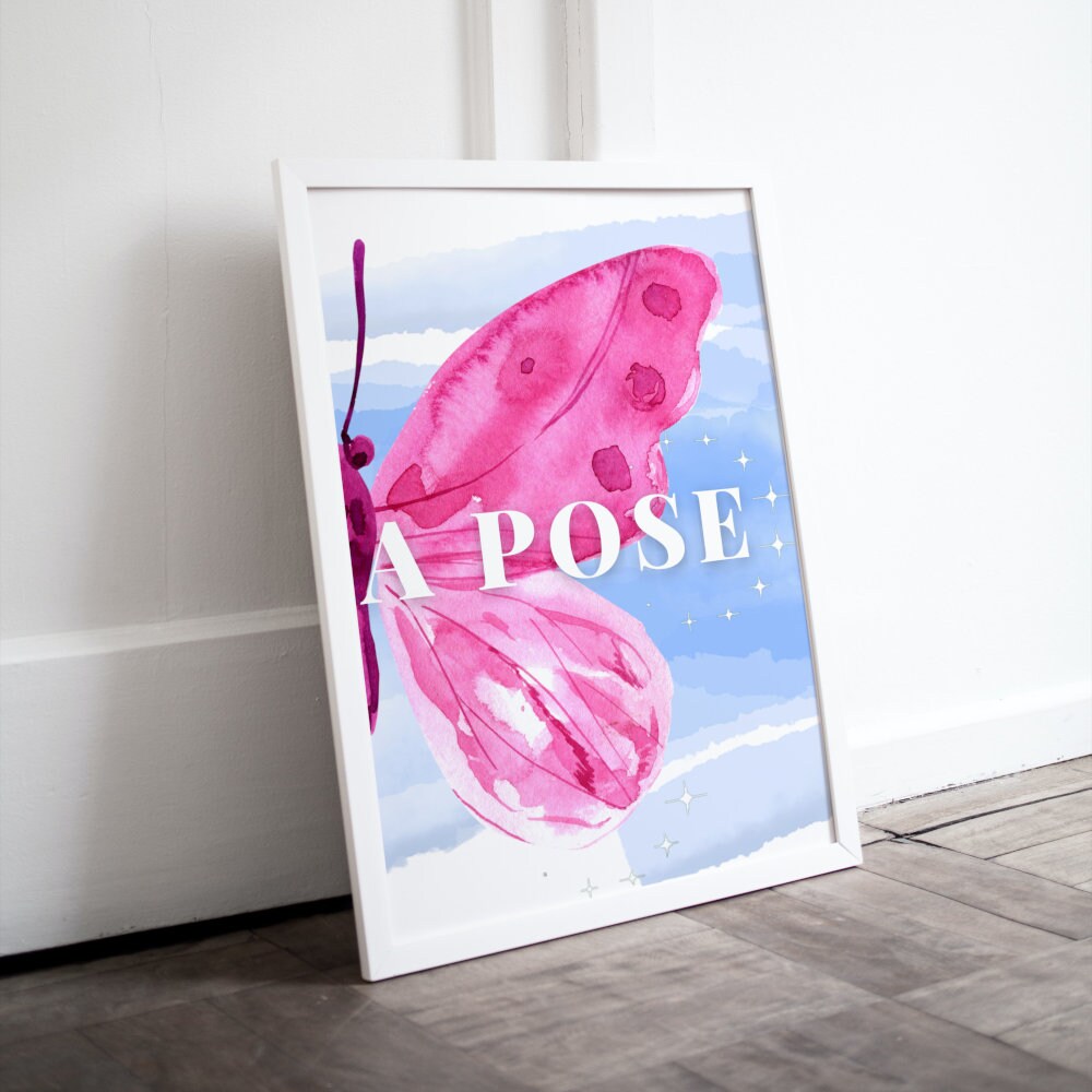 Strike a Pose Split Butterfly Print set of 2 INSTANT DOWNLOAD, Fashion wall art, Pink Preppy Dorm Decor, Preppy Art Print, Preppy Wall Art