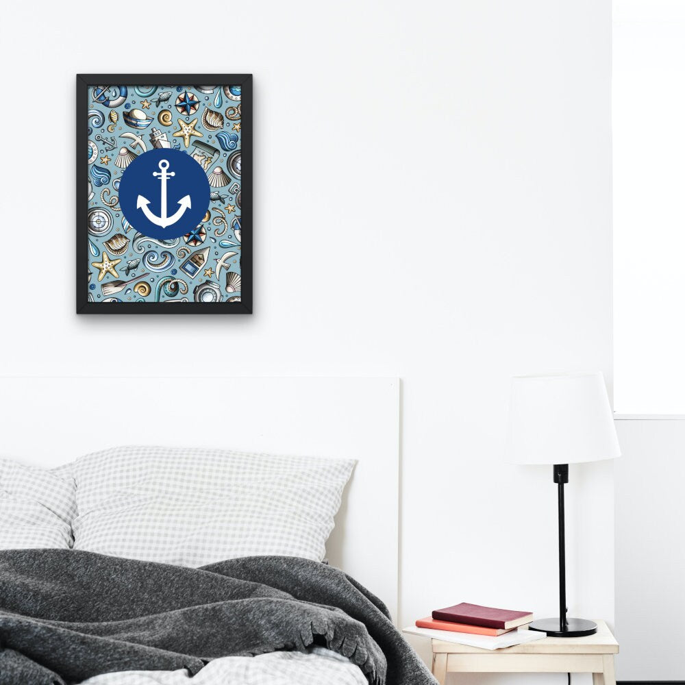 Anchor Wall Décor DIGITAL PRINT, Coastal Poster Print, Nautical Wall Art, Beach house décor, Boho coastal decor, Seaside print, Navy blue