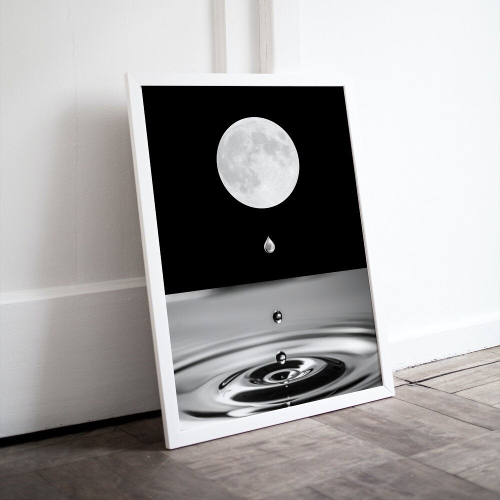Silver Full Moon Poster INSTANT DOWNLOAD, Indie wall art, Moon posters, Night sky, Abstract wall art, Mystical Celestial Black & White print