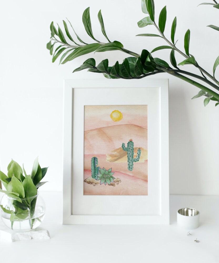 Watercolor Desert DIGITAL PRINT, Cactus Wall Art, Landscape Prints Wall Art, American Rustic Country Art, Ranch Cowboy Decor, country style