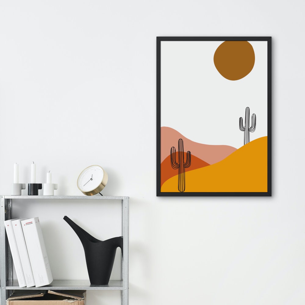 Boho Terracotta Desert DIGITAL PRINT, Cactus Wall Art, Landscape Prints Wall Art, Desert mountains, Arizona Desert Boho Décor, Terracotta