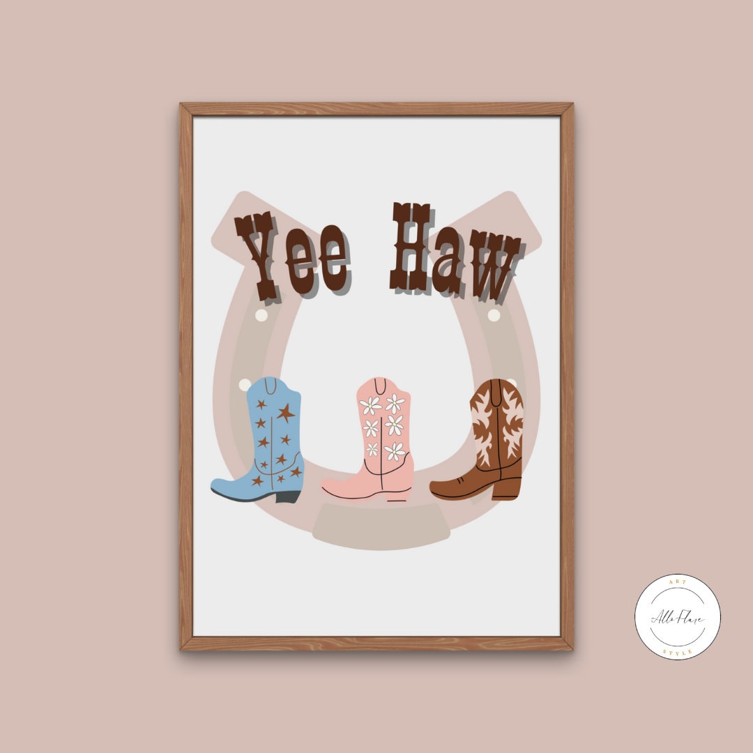 Yee Haw Poster INSTANT DOWNLOAD, American Rustic Country Art, Rodeo, Ranch Cowboy Decor, Country Style, Country Cowboy Poster, Cowgirl Boots