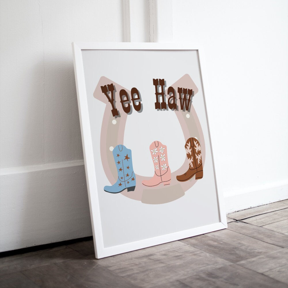 Yee Haw Poster INSTANT DOWNLOAD, American Rustic Country Art, Rodeo, Ranch Cowboy Decor, Country Style, Country Cowboy Poster, Cowgirl Boots