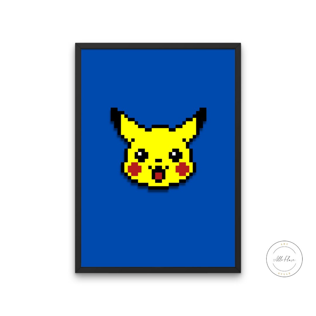 Pikachu Poster DIGITAL ART PRINT, gaming poster, retro game poster, Pokémon printable, Pokémon go, Pikachu, Pokémon figure, pixel art print, alternative wall art | Posters, Prints, & Visual Artwork | alternative bedroom decor, alternative decor, alternative home decor, alternative house decor, alternative room decor, alternative wall art, alternative wall art decor, alternative wall art ideas, alternative wall decor, alternative wall decor ideas, arcade game poster, art for bedroom, art ideas for bedroom wa