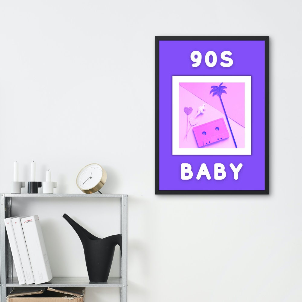 90's Baby DIGITAL PRINT, tropical posters, 90s street style, 90s poster, 90s theme, 90s room décor, retro purple poster, 90s party decor