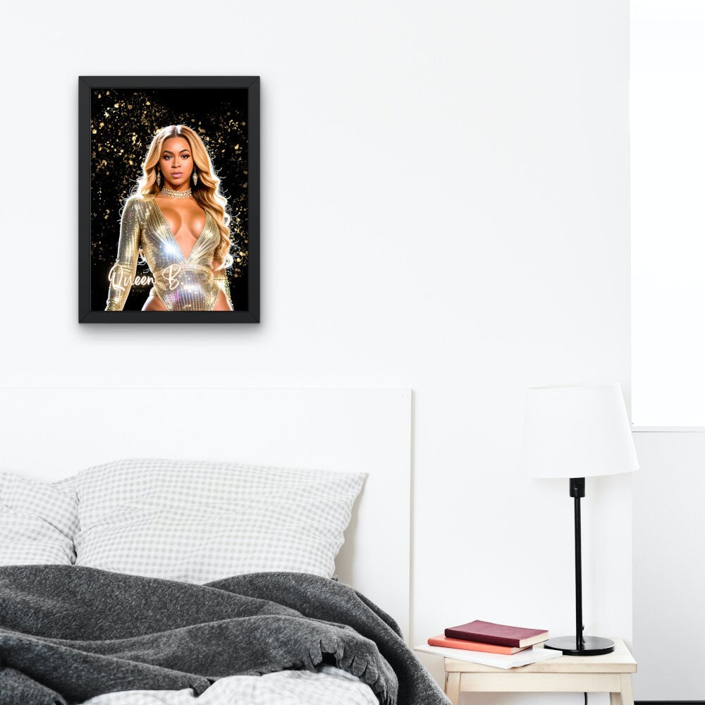 Queen B Beyonce Poster INSTANT DOWNLOAD, Hypebeast poster, Pop culture wall art, Hip hop lifestyle, Glam Decor, Black & Gold print, Bey Hive