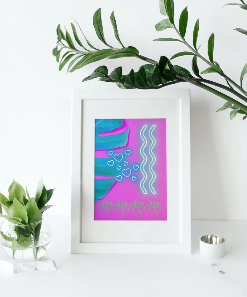 Preppy Neon Prints Set of 2 DIGITAL DOWNLOAD, Bright Colorful Prints, Tropical Warm Patterns, Preppy Colorful Pink Wall Art, Neon Lights