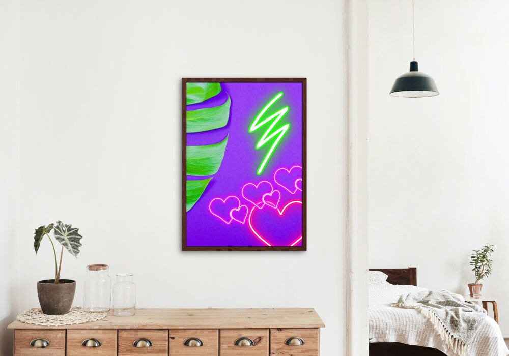 Preppy Neon Prints Set of 2 DIGITAL DOWNLOAD, Bright Colorful Prints, Tropical Warm Patterns, Preppy Colorful Pink Wall Art, Neon Lights