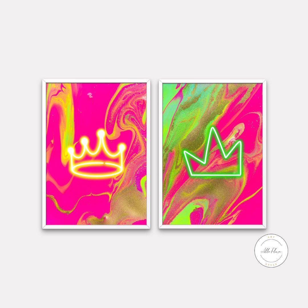 Queen King Neon Prints Set of 2 DIGITAL DOWNLOAD, Bright Colorful Prints, Neon Lights, Couple wall art, Abstract neon art, Hot pink posters | Posters, Prints, & Visual Artwork | art for bedroom, art ideas for bedroom walls, art printables, bathroom wall art printables, bedroom art, bedroom pictures, bedroom wall art, bedroom wall art ideas, bedroom wall painting, buy digital art prints online, buy digital prints online, canvas wall art for living room, couple poster, digital art for print, digital art for p