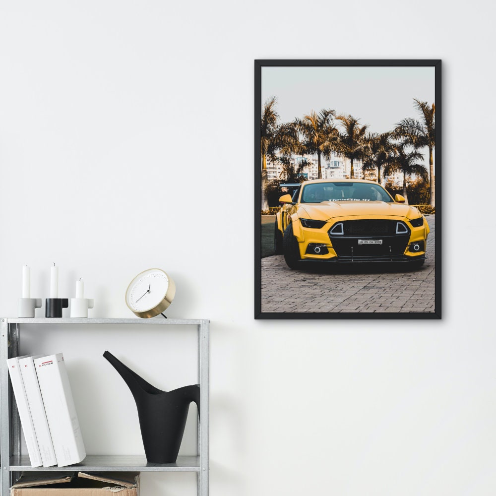 Luxury Car Wall Art INSTANT DOWNLOAD, Yellow Luxury Sports Car Near Palm Trees, Luxury Fashion Wall Art, Car Photo, Glam Automotive Décor