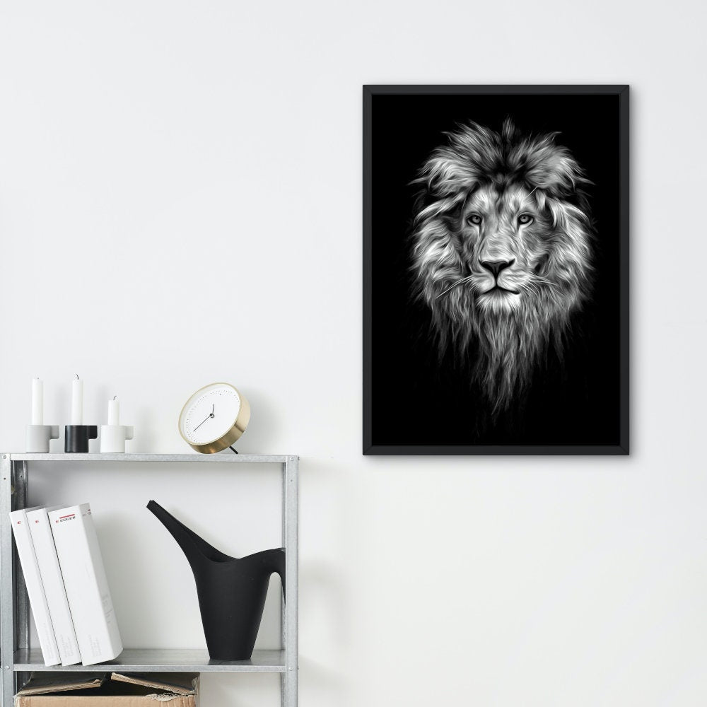 Black and White Lion Poster INSTANT DOWNLOAD, Lion head image, Musician Gift, lion head, cat themed gifts, cool poster, Rock and roll decor