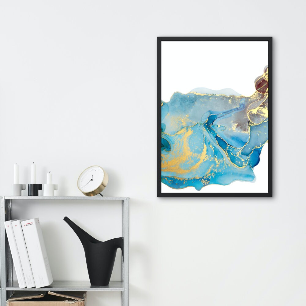 Coastal Abstract Wall Art INSTANT DOWNLOAD, beachy decor, ocean resin, Turquoise surfer room décor, resin ocean art, 70s style poster, Gold