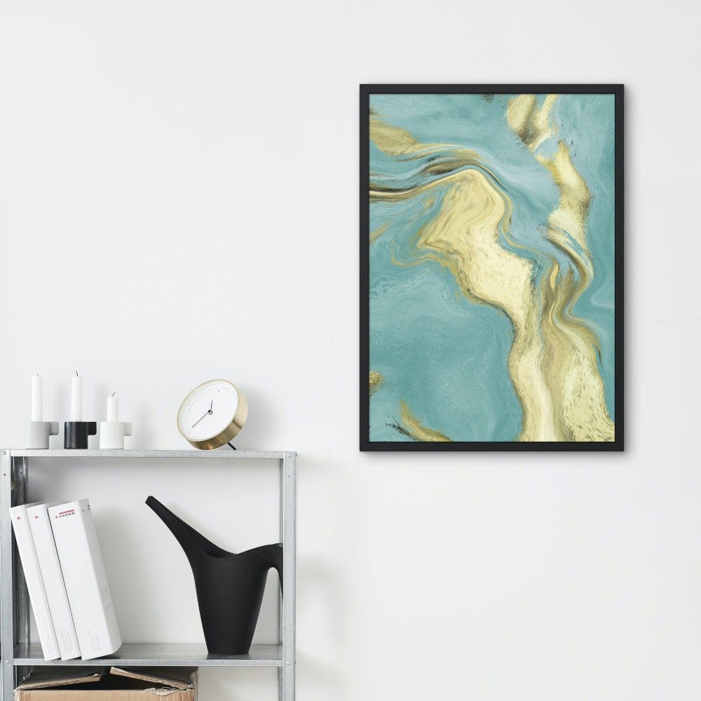 Turquoise Golden Coastal Abstract Wall Art INSTANT DOWNLOAD, beachy decor, turquoise golden marble poster, Turquoise room décor, resin ocean