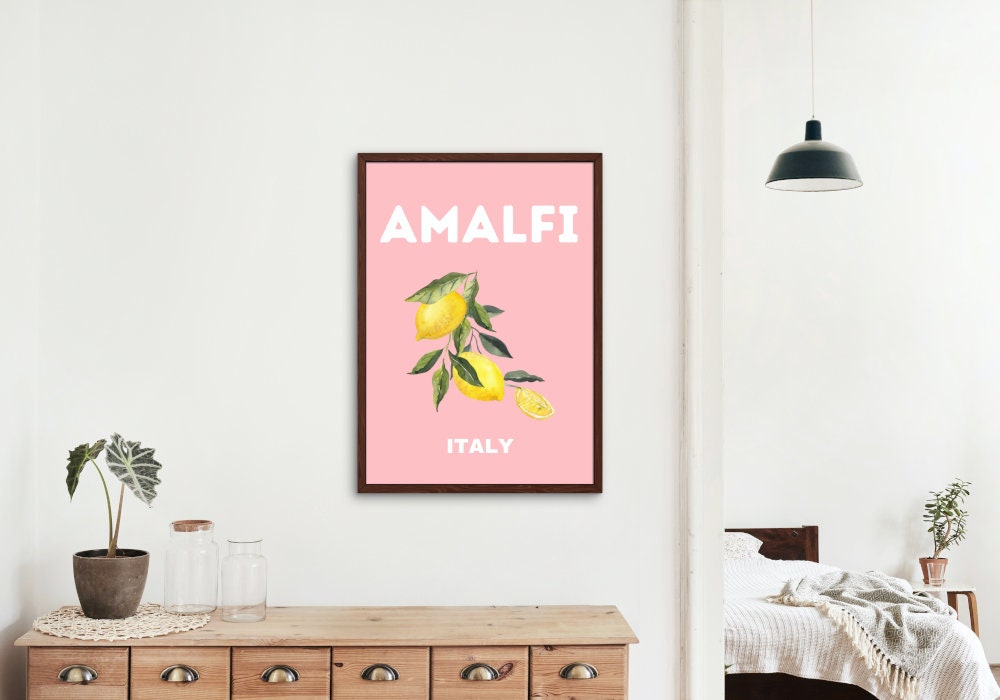Preppy Amalfi Travel Poster PRINTABLE, Travel Art Print, Italy travel poster, Famous places, travel wall décor, Amalfi coast print, Lemons