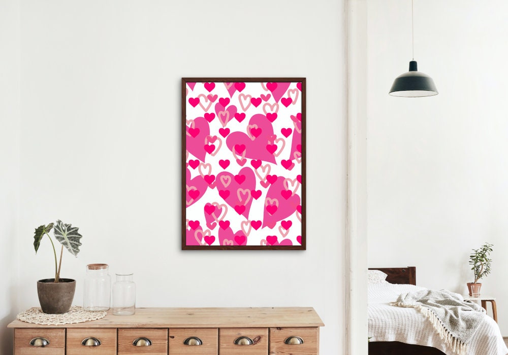 Pink heart preppy wall art DIGITAL DOWNLOAD, preppy room decor, girly wall art, heart print, y2k poster, college dorm decor, pink preppy art