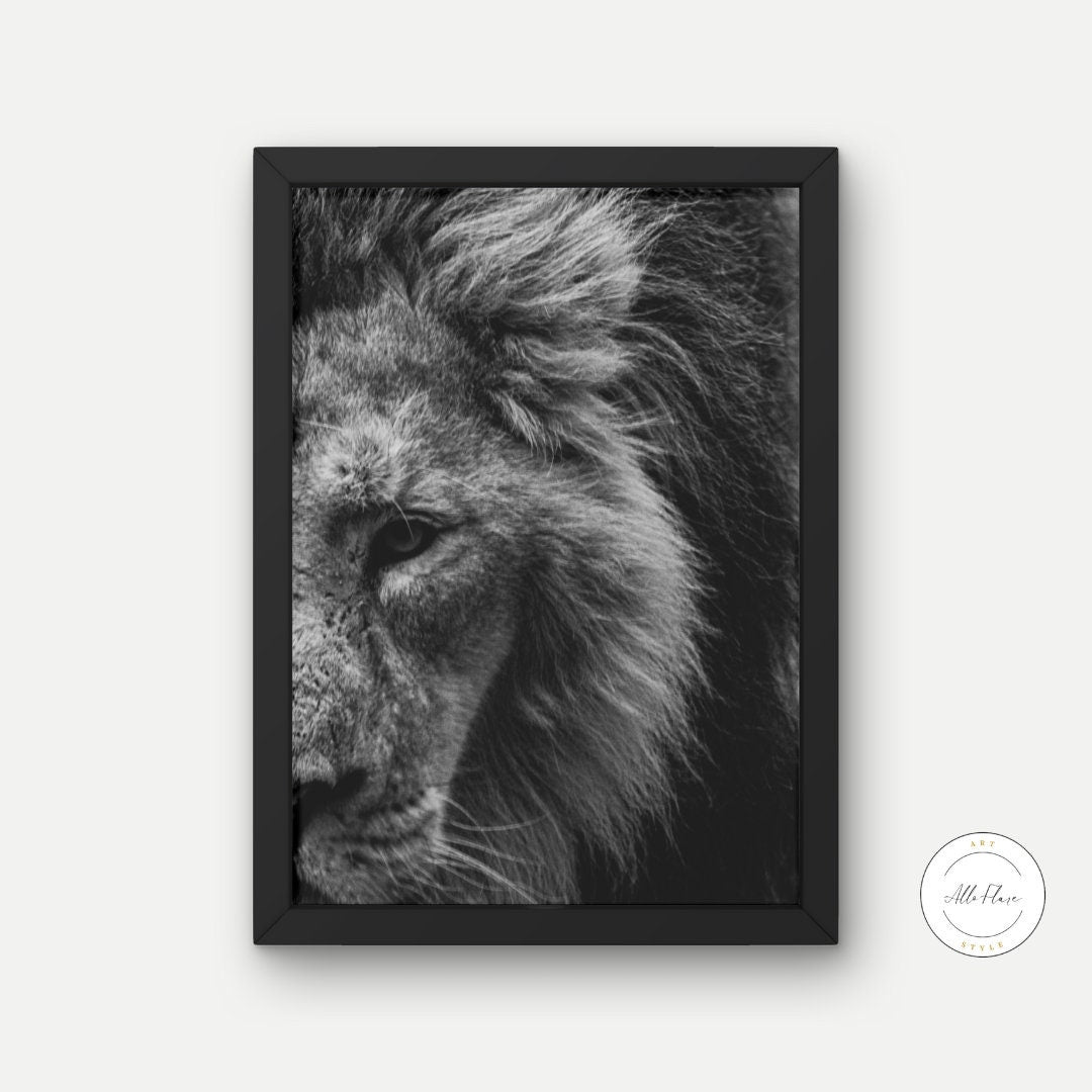 Black and White Lion Head Poster INSTANT DOWNLOAD, Lion image, lion head, cat themed gift, cool poster, Wilderness Photography, Scandinavian