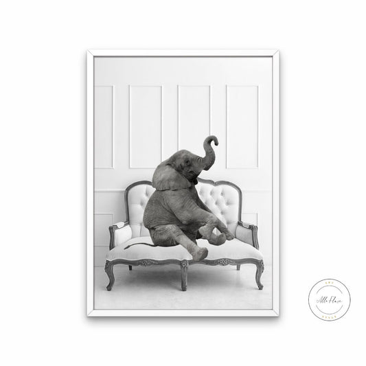 Black and White Elephant on Couch DIGITAL ART PRINT, black & white decor, safari animal décor, elephant poster, glam wall art, elephant lover | Posters, Prints, & Visual Artwork | art for bedroom, art ideas for bedroom walls, art printables, art prints black and white, bathroom wall art printables, bedroom art, bedroom pictures, bedroom wall art, bedroom wall art ideas, bedroom wall painting, black and white, black and white art print, black and white art prints, black and white art wall, black and white ba