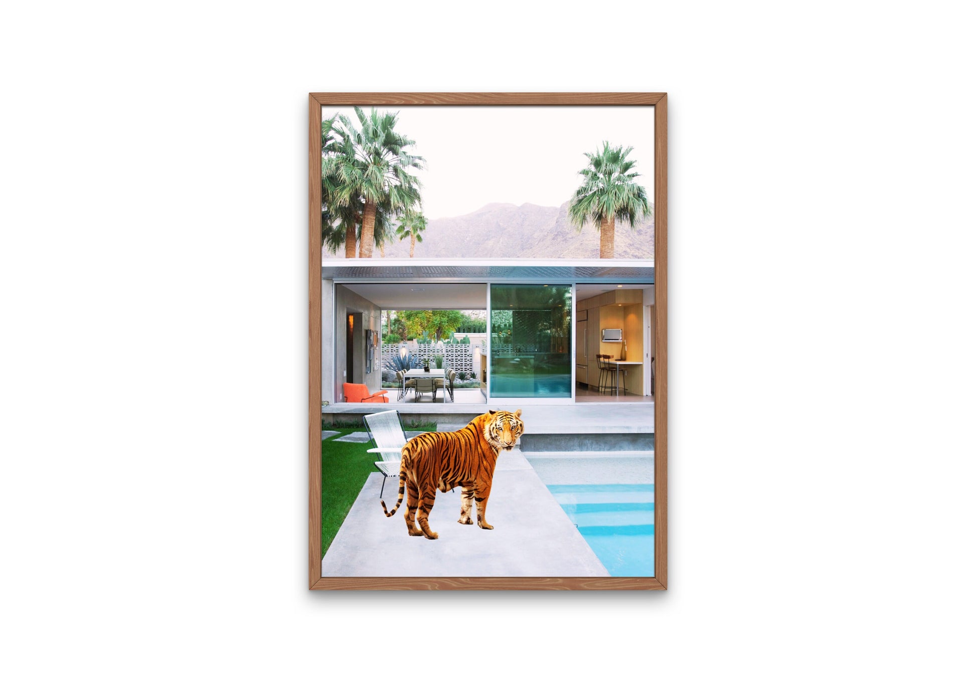 Tiger in Palm Springs Art Deco Home DIGITAL PRINT, Desert poster, one piece poster, Western Desert, tiger poster, animal lover, palm springs