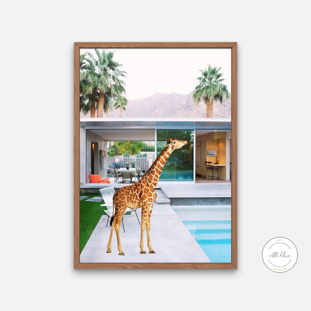 Giraffe in Palm Springs Art Deco Home INSTANT DOWNLOAD, Desert poster, one piece poster, giraffe picture, animal lover, palm springs