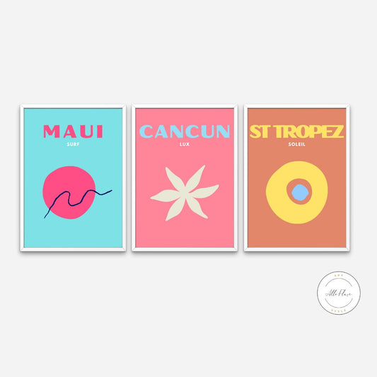 Set of 3 prints travel posters DIGITAL ART PRINTS, Preppy room decor, Trendy dorm room prints, Maui Cancun St Tropez, Preppy wall art, Colorful | Posters, Prints, & Visual Artwork | aesthetic preppy room decor, art for bedroom, art ideas for bedroom walls, art printables, bathroom wall art printables, bedroom art, bedroom pictures, bedroom wall art, bedroom wall art ideas, bedroom wall painting, buy digital art prints online, buy digital prints online, cancun poster, canvas wall art for living room, cute pr