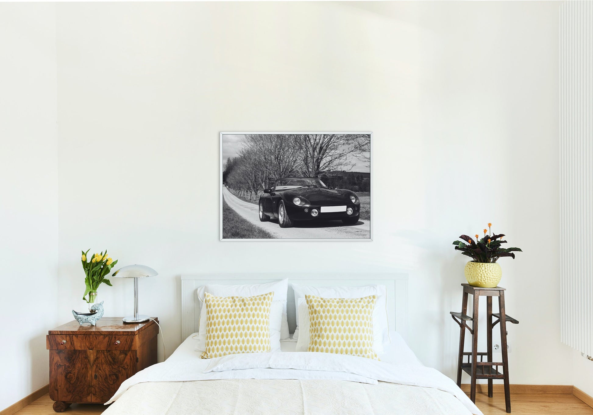 Black & White Luxury Vintage Car in the Country DIGITAL PRINT, Horizontal Wall Art, Car Photography, Retro Wall Decor, Old Car Picture, Glam