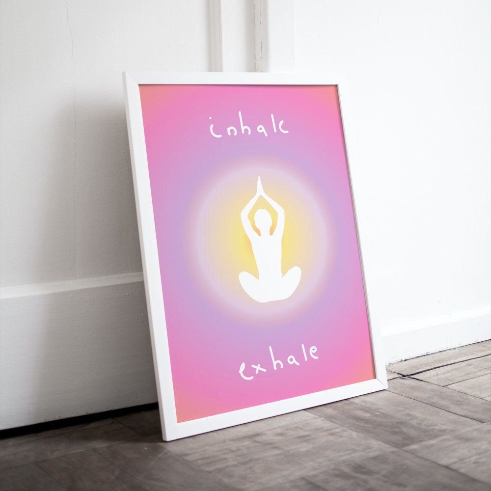 Inhale Exhale Poster DIGITAL PRINT, Danish Pastel, Y2K, Abstract Color, Aura aesthetic art print, yoga pose poster, yoga artwork, zen poster