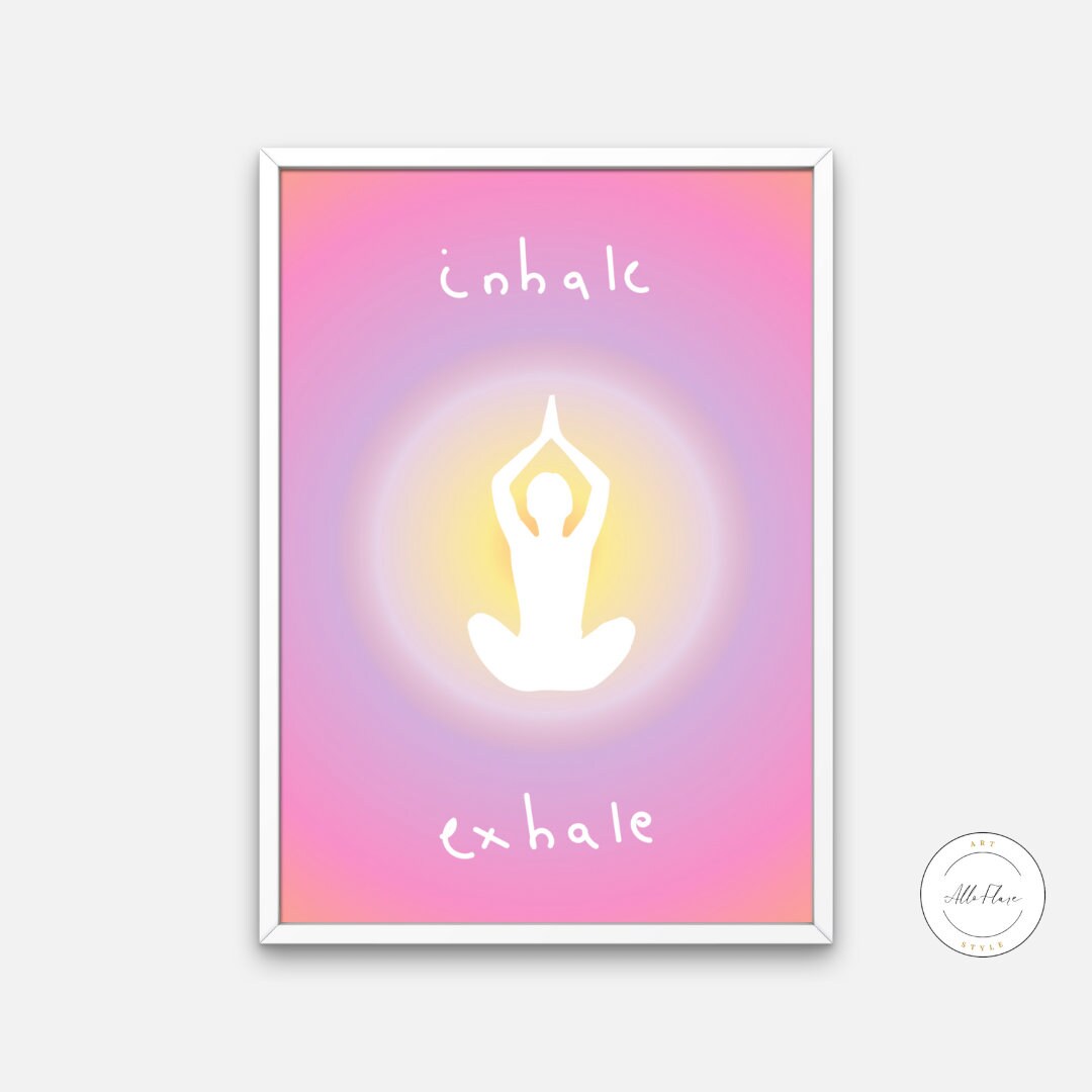 Inhale Exhale Poster DIGITAL PRINT, Danish Pastel, Y2K, Abstract Color, Aura aesthetic art print, yoga pose poster, yoga artwork, zen poster