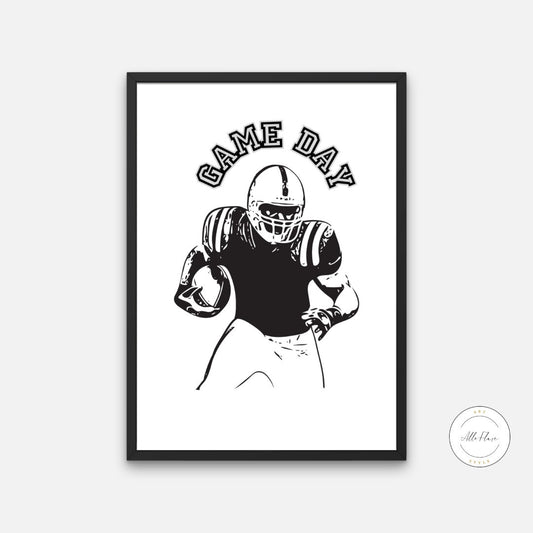 American Football Game Day Poster PRINTABLE, Sport print, Football Player Gift, Football Poster, Black and white print, College football nfl