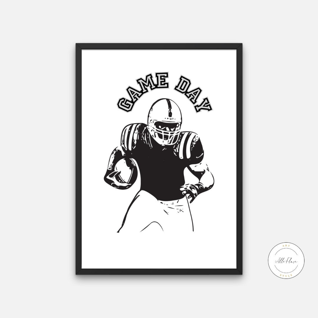 American Football Game Day Poster PRINTABLE ART, Sport print, Football Player Gift, Football Poster, Black and white print, College football nfl | Posters, Prints, & Visual Artwork | american football, art for bedroom, art ideas for bedroom walls, art printables, art prints black and white, bathroom sports decor, bathroom wall art printables, bedroom art, bedroom pictures, bedroom wall art, bedroom wall art ideas, bedroom wall painting, black and white art print, black and white art prints, black and white 