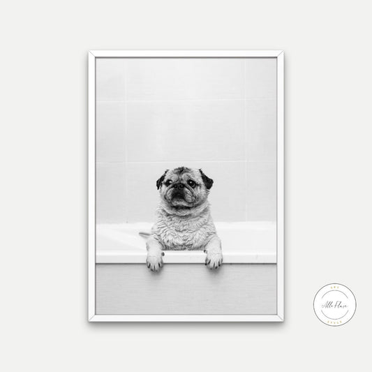 Pug in Bathtub Black and White DIGITAL ART PRINT, Pets in Bubble Bath, Bathroom Art Print, black & white glam decor, Cat Dog Gift, pug wall art | Posters, Prints, & Visual Artwork | animal in bath tub, animals in bathtubs, art for bedroom, art ideas for bedroom walls, art printables, art prints black and white, bath wall art, bathroom wall art printables, bedroom art, bedroom pictures, bedroom wall art, bedroom wall art ideas, bedroom wall painting, black and white, black and white art print, black and whit