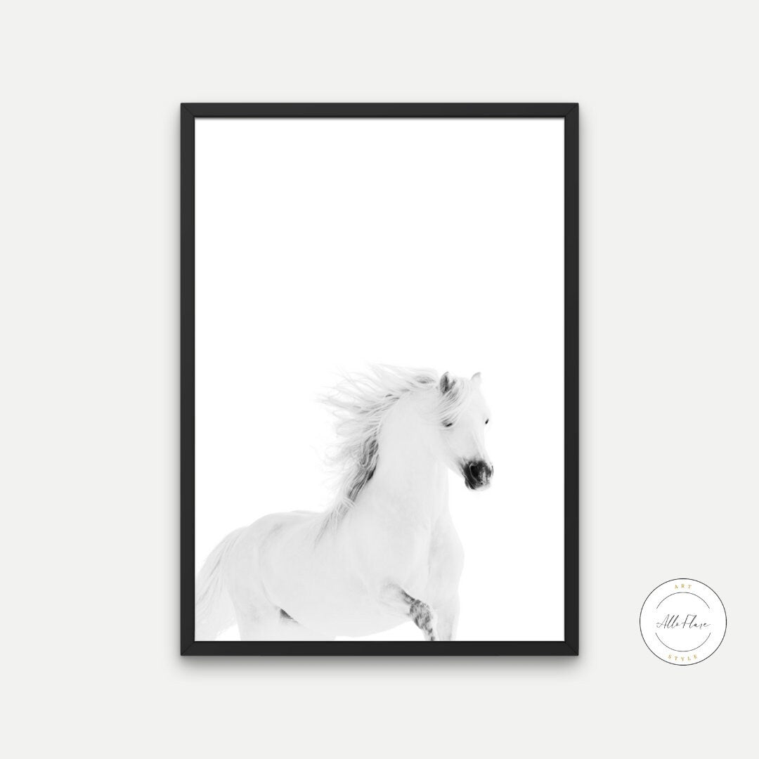 White Horse Picture DIGITAL PRINT, wild horse print, Ranch Cowboy Decor, Country Animal Print, light academia print, Nordic equestrian print