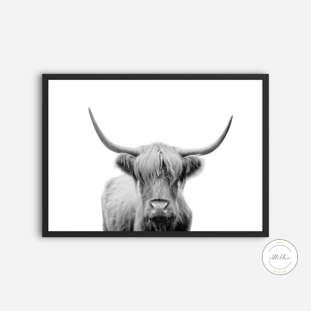 Black and White Cow Picture DIGITAL ART PRINT, horizontal poster, cow photography, Country Animal Print, longhorn print, Nordic minimalist print | Posters, Prints, & Visual Artwork | Above Bed Wall Art, art for bedroom, art ideas for bedroom walls, art printables, art prints black and white, bathroom wall art printables, bedroom art, bedroom pictures, bedroom wall art, bedroom wall art ideas, bedroom wall painting, black and white art print, black and white art prints, black and white art wall, black and wh