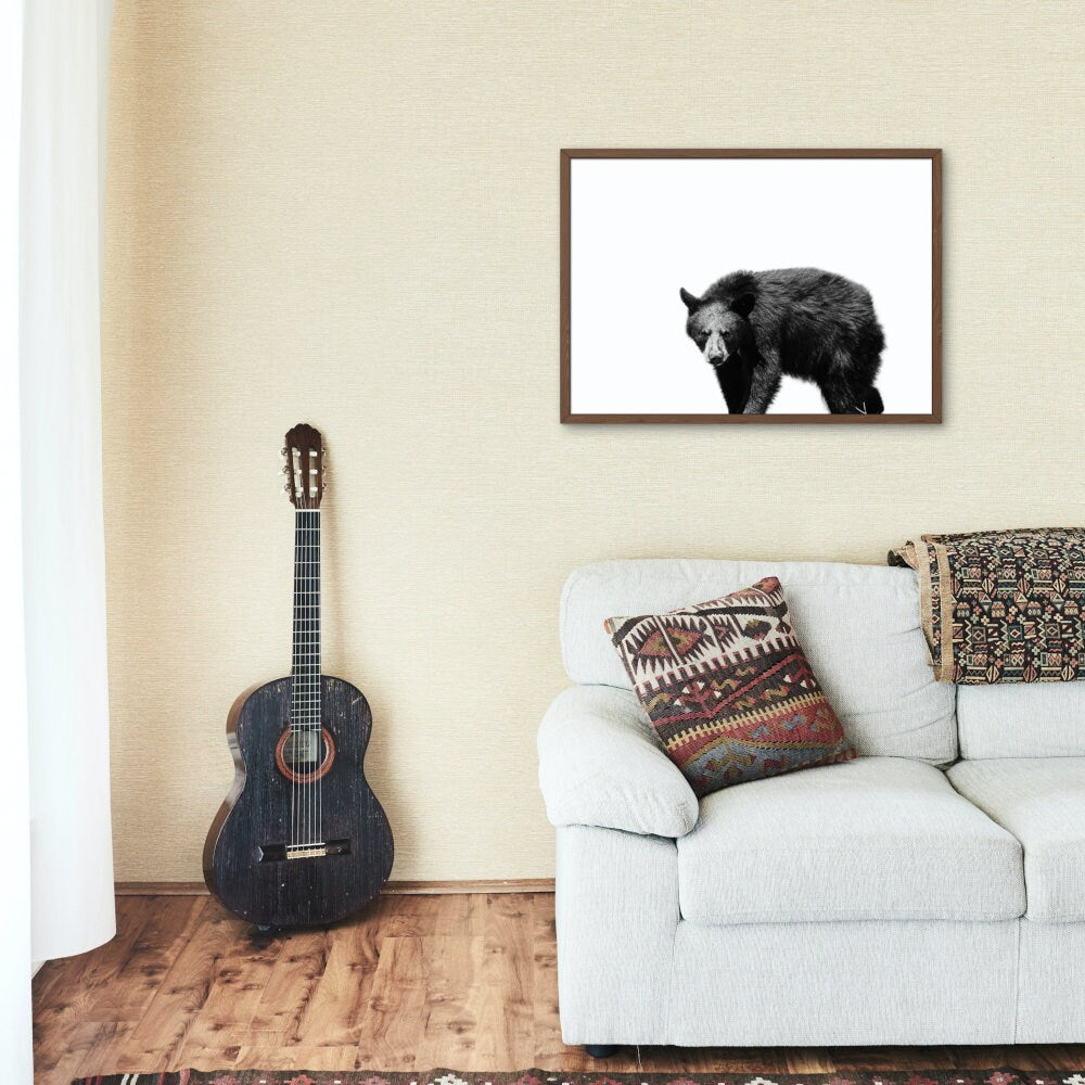 Black and White bear artwork DIGITAL PRINT, horizontal poster, black bear painting, Country Animal Print, Nordic print, forest animal print