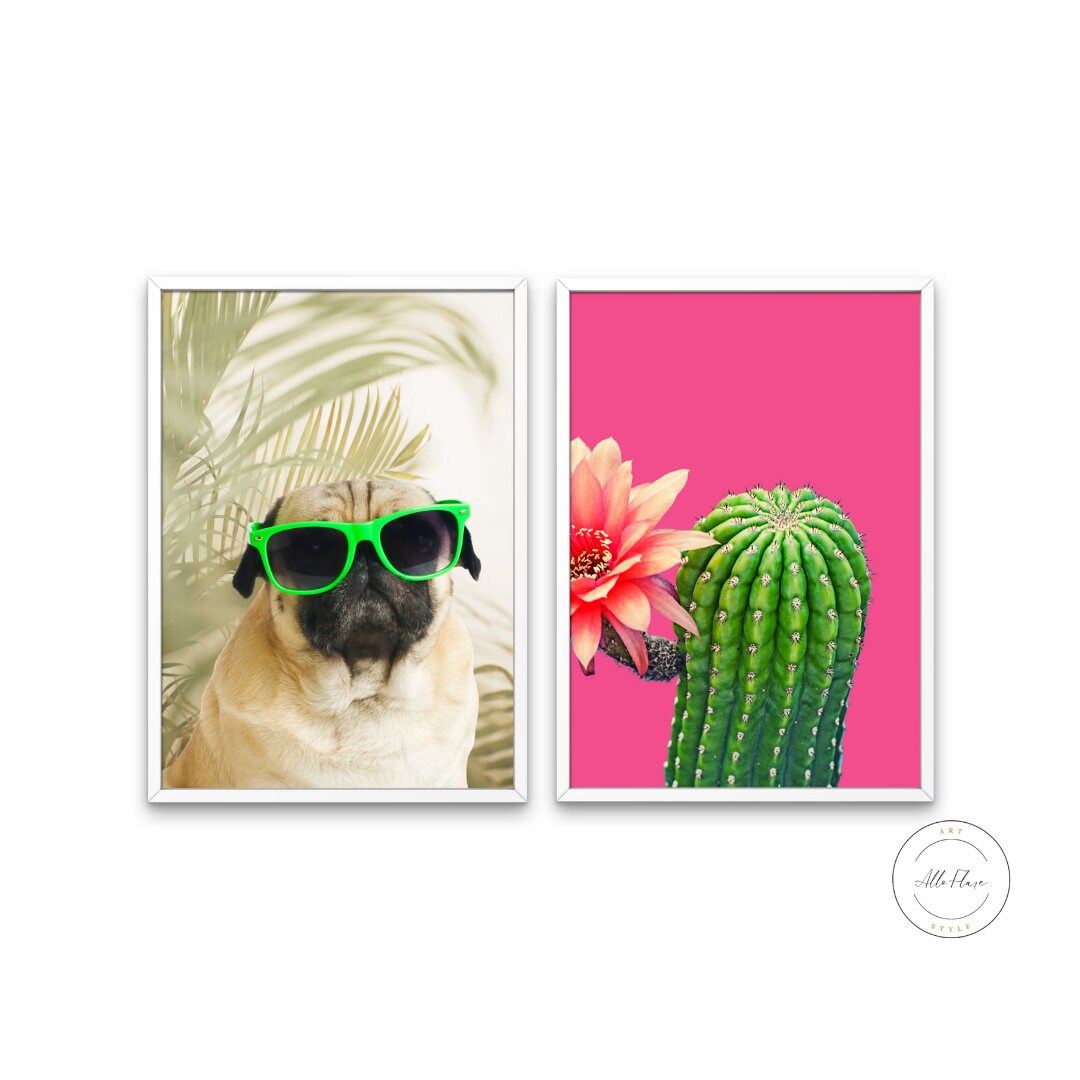 Set of 2 Summer Preppy Posters PRINTABLE, Bright Colorful Prints, Tropical Warm Patterns, Preppy Colorful Wall Art, pop art pet portrait
