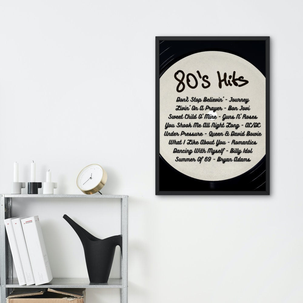 80s Hits black & white poster INSTANT DOWNLOAD, 80's music poster, Rock Music Wall Art, 80s nostalgia, 80s theme part, Decades Party Poster