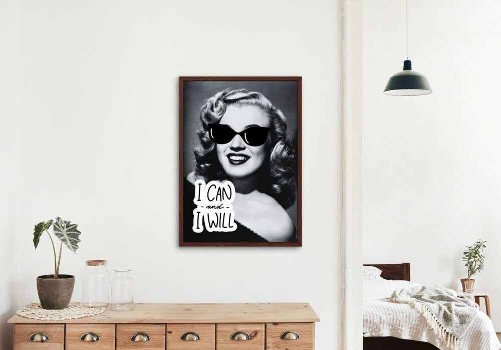 Marilyn Monroe I Can and I Will DIGITAL PRINT, Marilyn Monroe Photo, Vintage Black and White photo, Old Hollywood, Glamour Art, girl power