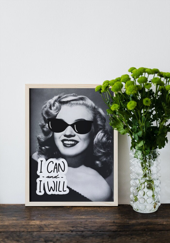 Marilyn Monroe I Can and I Will DIGITAL PRINT, Marilyn Monroe Photo, Vintage Black and White photo, Old Hollywood, Glamour Art, girl power