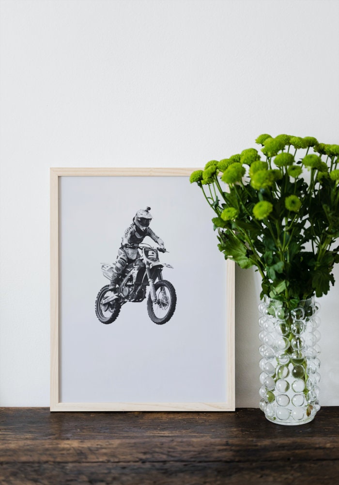 Black and White Motorcycle Poster INSTANT DOWNLOAD, mountain bike art, dirt bike gift, sports poster, bike poster, sport motivation poster
