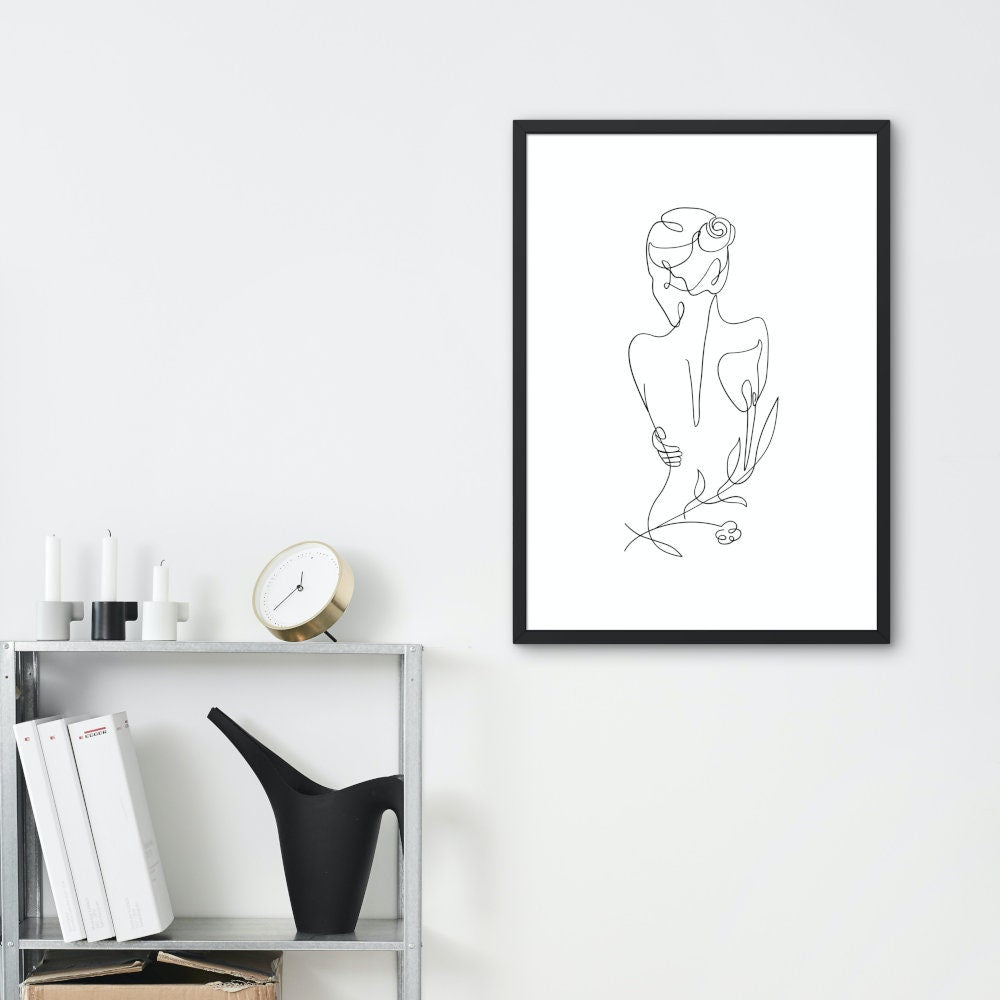 Black and White Woman Line Art Print INSTANT DOWNLOAD, female form art, continuous line art, line drawing print, Fashion Posters, Glam Decor
