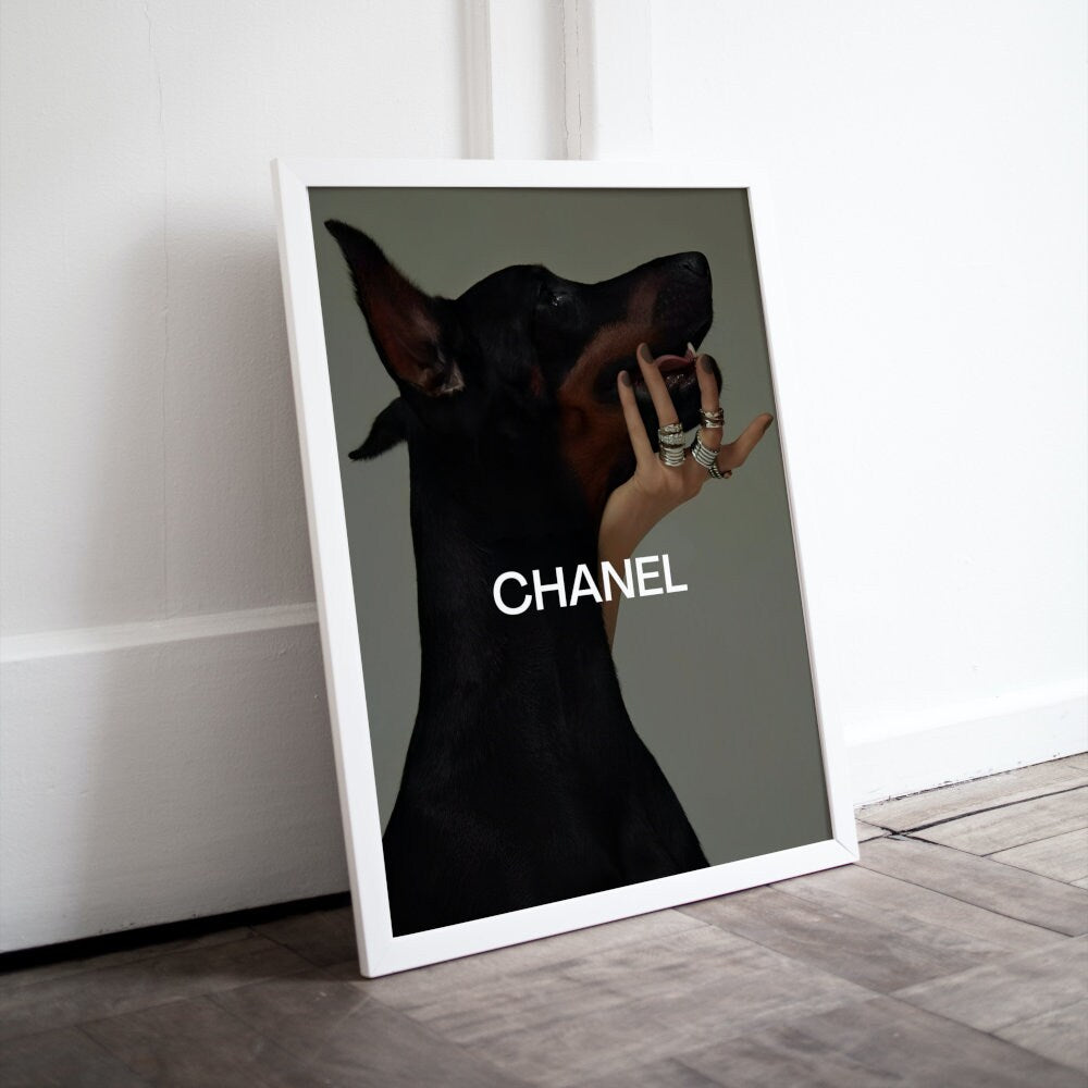 Luxury Fashion Doberman Poster PRINTABLE, Designer Wall Art, Digital Luxury Fashion Wall Art, Designer Dog Print, Doberman Poster, Hypebeast