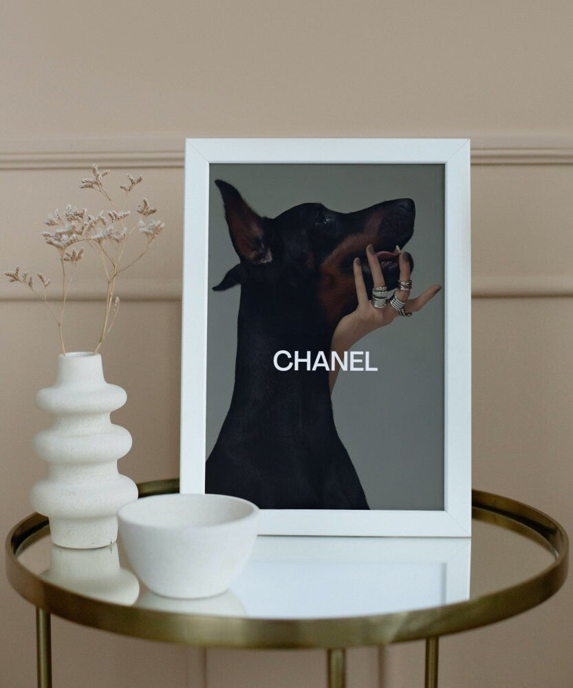 Luxury Fashion Doberman Poster PRINTABLE, Designer Wall Art, Digital Luxury Fashion Wall Art, Designer Dog Print, Doberman Poster, Hypebeast