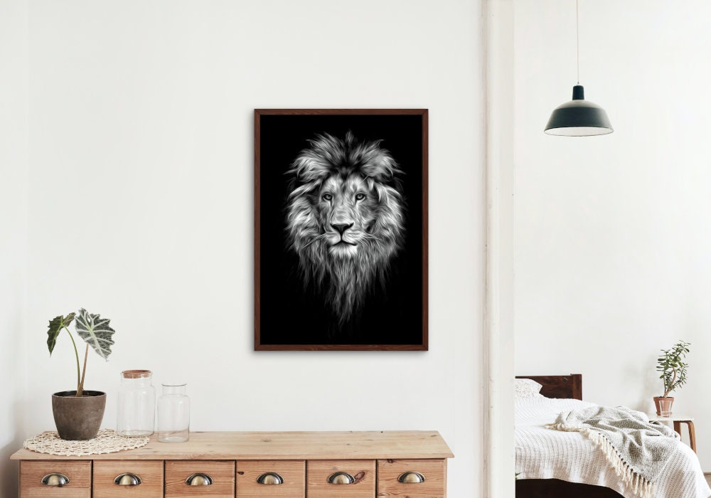 Black and White Lion Poster INSTANT DOWNLOAD, Lion head image, Musician Gift, lion head, cat themed gifts, cool poster, Rock and roll decor