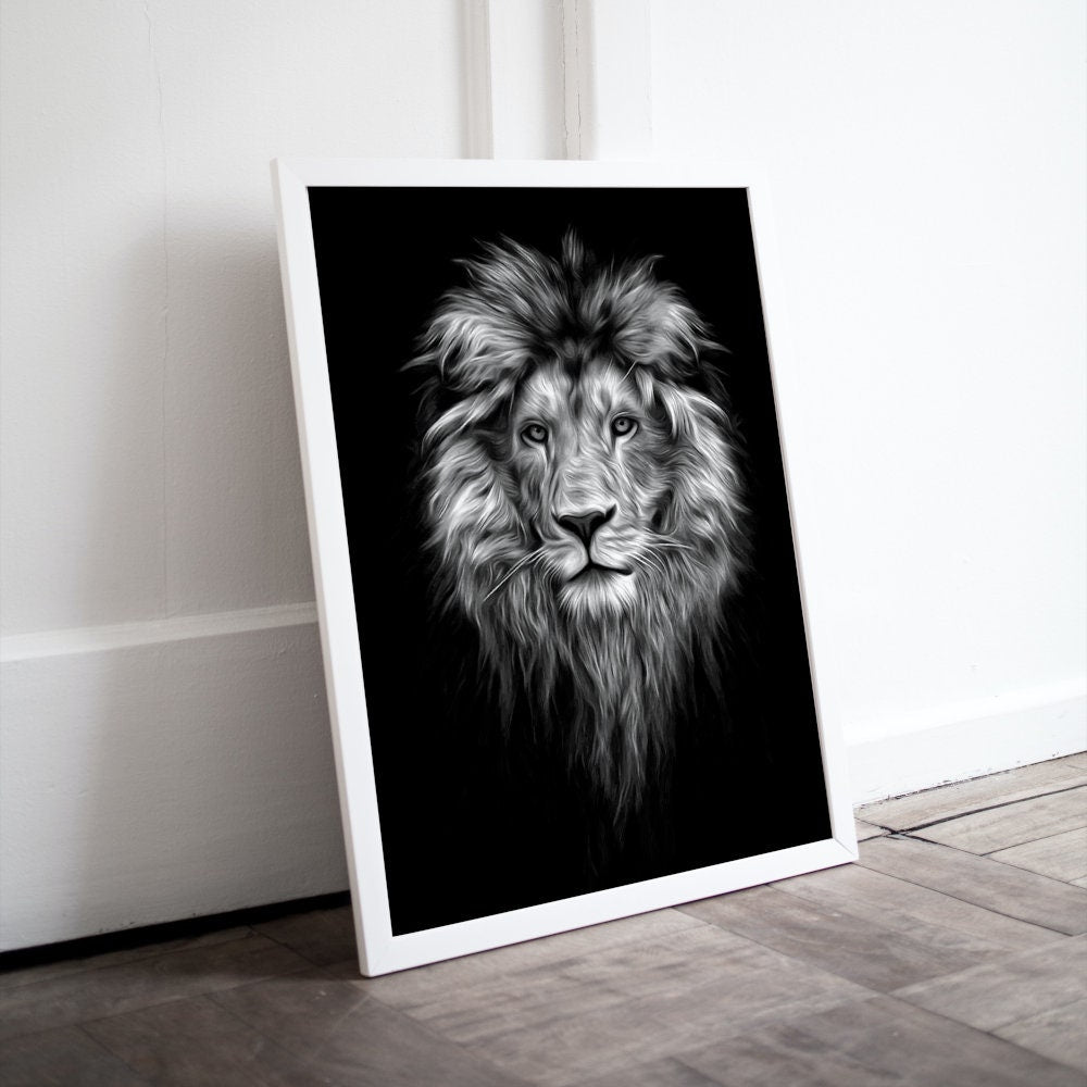 Black and White Lion Poster INSTANT DOWNLOAD, Lion head image, Musician Gift, lion head, cat themed gifts, cool poster, Rock and roll decor
