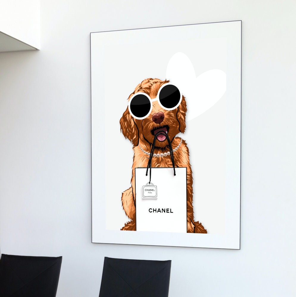 Cute Dog Luxury Fashion Poster PRINTABLE, Fashion Dog Print, Designer Poster, Designer Wall Art, Luxury Fashion Wall Art, Dog Lover