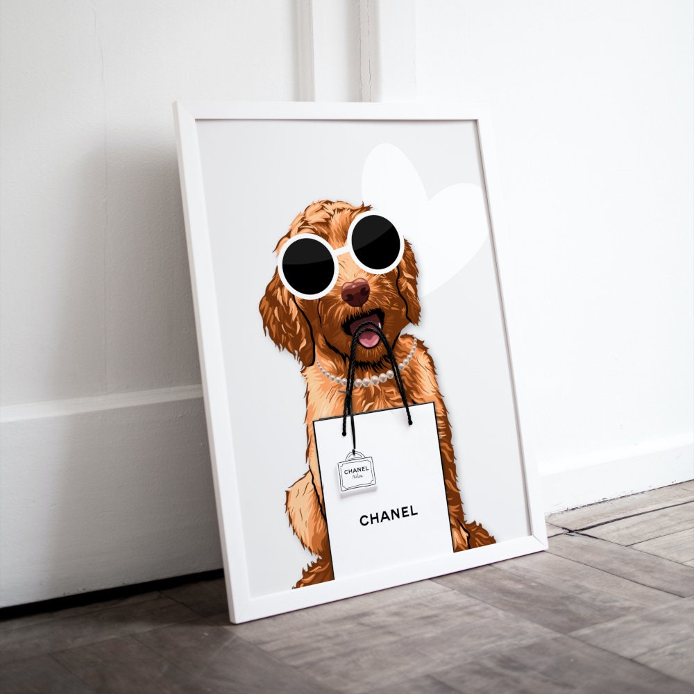 Cute Dog Luxury Fashion Poster PRINTABLE, Fashion Dog Print, Designer Poster, Designer Wall Art, Luxury Fashion Wall Art, Dog Lover