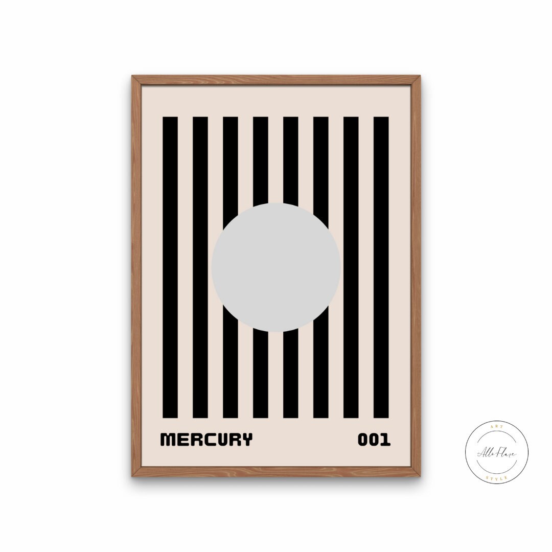 Mercury poster INSTANT DOWNLOAD, solar system poster, indie room décor, astronomy poster, vintage astronomy, space poster, Bauhaus minimal